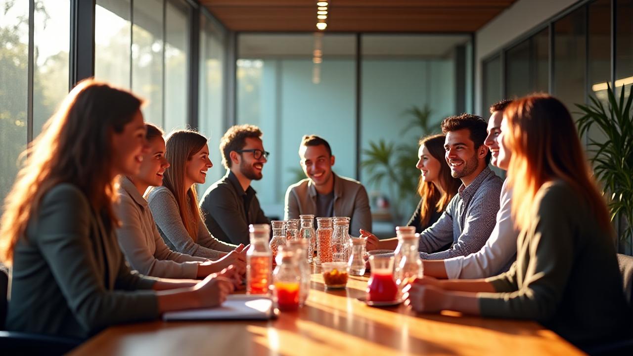Diverse Victorian corporate team collaborating healthily